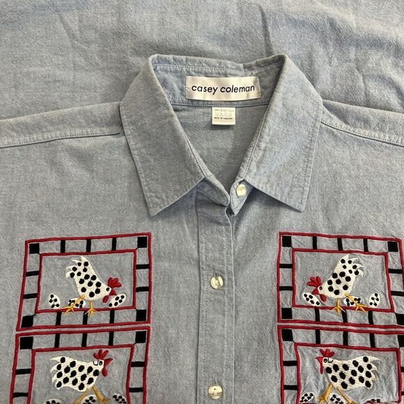Vintage Casey Coleman Chicken Egg Farmhouse Embroidered Button Shirt Women’s XL? - Picture 7 of 10